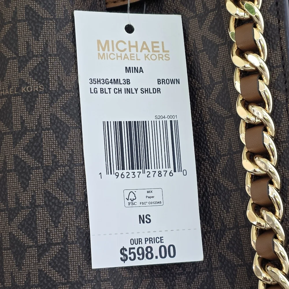 Michael Kors Mina Logo Large Brown Shoulder Bag